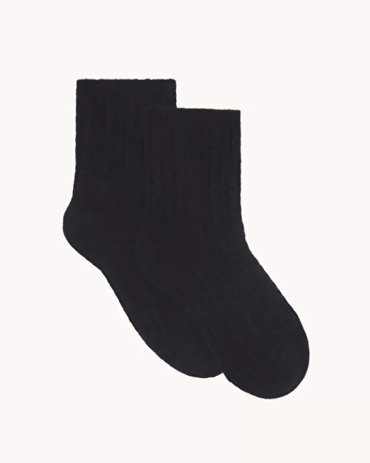 Kujten Chaussettes & Guêtres | Chaussettes Sid Chaussettes Cachemire Mini Torsades, 4 fils Noir