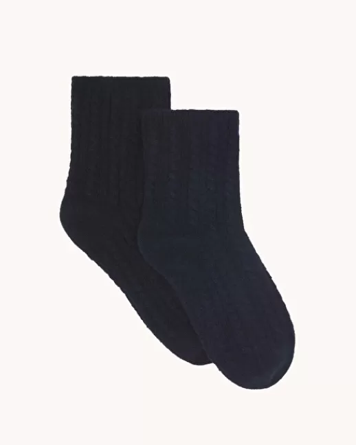 Kujten Chaussettes & Guêtres | Chaussettes Sid Chaussettes Cachemire Mini Torsades, 4 fils Bleumarinefoncé