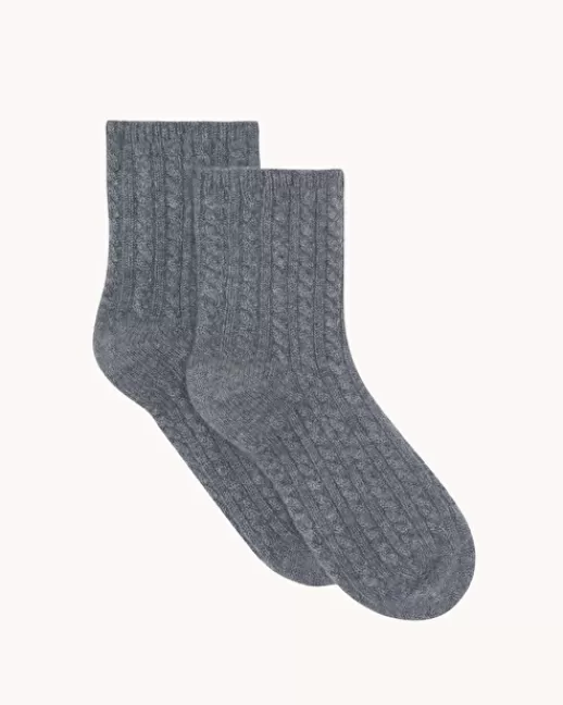 Kujten Chaussettes & Guêtres | Chaussettes Sid Chaussettes Cachemire Mini Torsades, 4 fils Grisflanelle