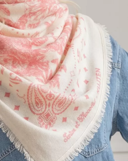 Kujten Bandanas | Grand Bandana Camille Grand Bandana Cachemire Imprimu00e9, 2 Fils ROSE