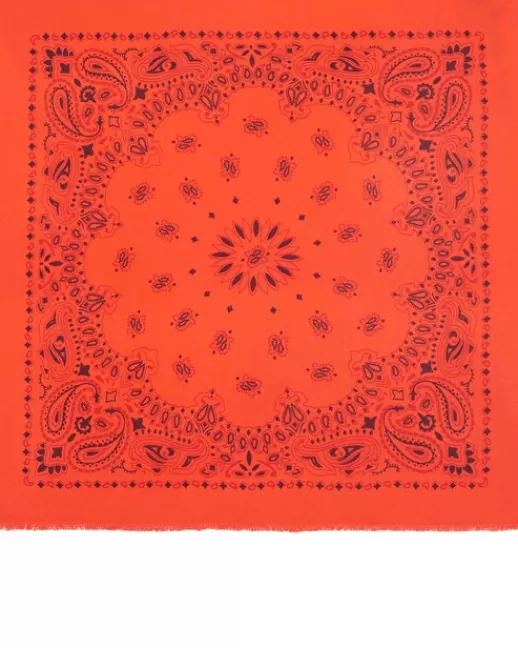 Kujten Bandanas | Grand Bandana Hachiko Bico Grand bandana cachemire imprimu00e9 bicoloru00e9, 2 fils OrangeFluo
