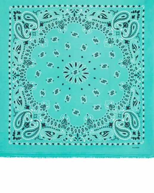 Kujten Bandanas | Grand Bandana Hachiko Bico Grand bandana cachemire imprimu00e9 bicoloru00e9, 2 fils VERTGUIMAUVE