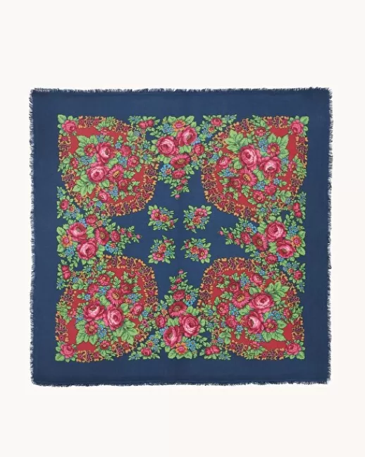 Kujten Bandanas | Grand Bandana Hachiko Flower Grand bandana cachemire imprimu00e9, 2 fils bleuacier