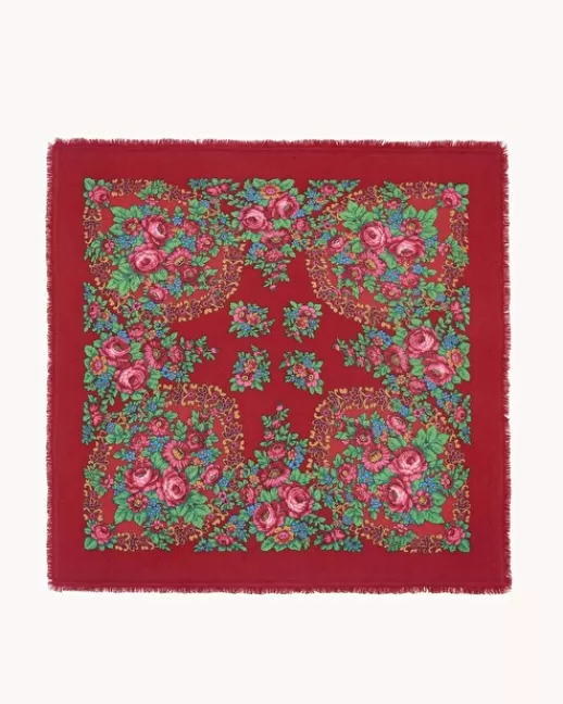 Kujten Bandanas | Écharpes & Cols | Grand Bandana Hachiko Flower Grand bandana cachemire imprimu00e9, 2 fils Rouge