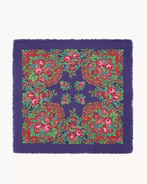 Kujten Bandanas | Écharpes & Cols | Grand Bandana Hachiko Flower Grand bandana cachemire imprimu00e9, 2 fils DEEPPURPLE