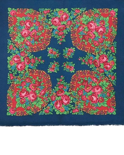 Kujten Bandanas | Grand Bandana Hachiko Flower Grand bandana cachemire imprimu00e9, 2 fils bleuacier