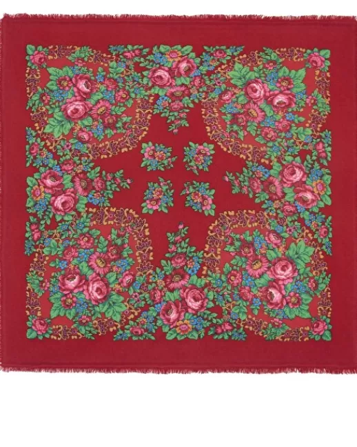 Kujten Bandanas | Écharpes & Cols | Grand Bandana Hachiko Flower Grand bandana cachemire imprimu00e9, 2 fils Rouge