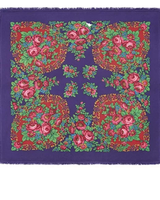 Kujten Bandanas | Écharpes & Cols | Grand Bandana Hachiko Flower Grand bandana cachemire imprimu00e9, 2 fils DEEPPURPLE