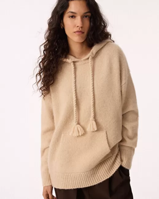 Kujten Pulls & Sweats | Hoodie Baki Pull Hoodie Cachemire Femme, 4 fils Beigechiné