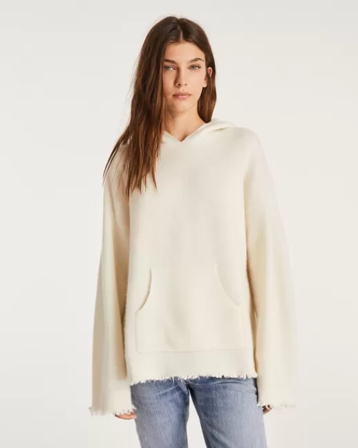 Kujten Pulls & Sweats | Hoodie Becky Pull hoodie cachemire oversize, 4 fils Blanc