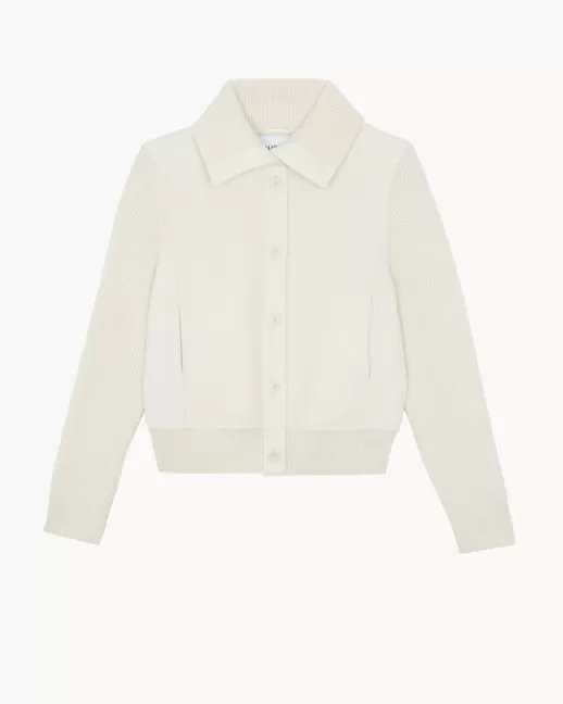 Kujten Gilets & Vestes | Manteaux | Manteau Marina Blouson Cachemire Tissu00e9 Manches Mailles Blanc