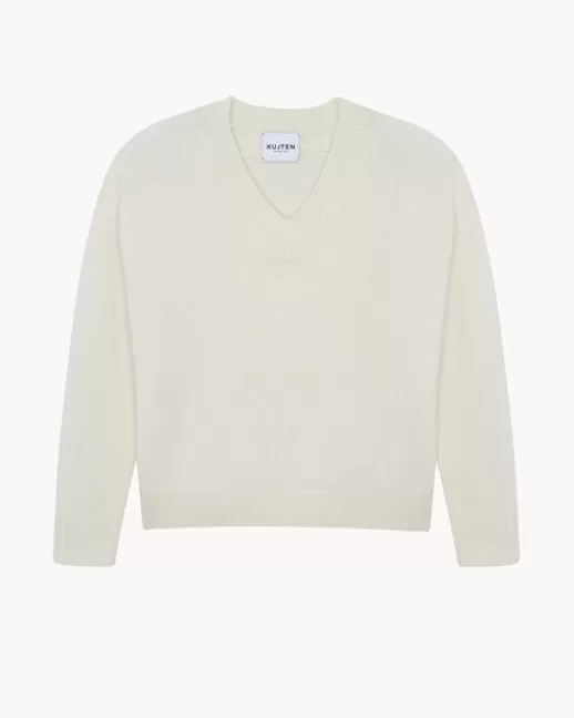 Kujten Pulls & Sweats | Pull Alana Pull Cachemire Col V, 6 fils Blanc