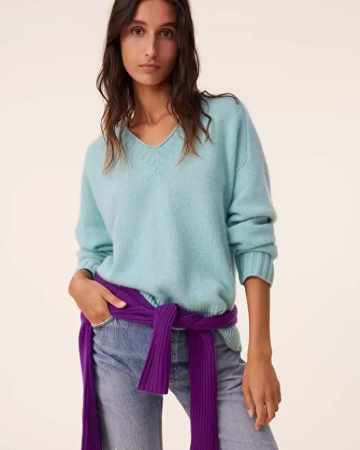 Kujten Pulls & Sweats | Pull Alana Pull Cachemire Col V, 6 fils TURQUOISEPACIFIC