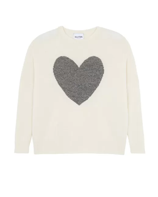 Kujten Pulls & Sweats | Pull Amelie Coeur Pull Cachemire Coeur Col Rond, 4 fils Blanc