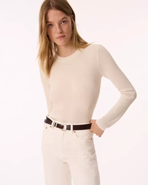 Kujten Pulls & Sweats | Pull Bibiko Pull Cachemire Femme Col Rond Blanc