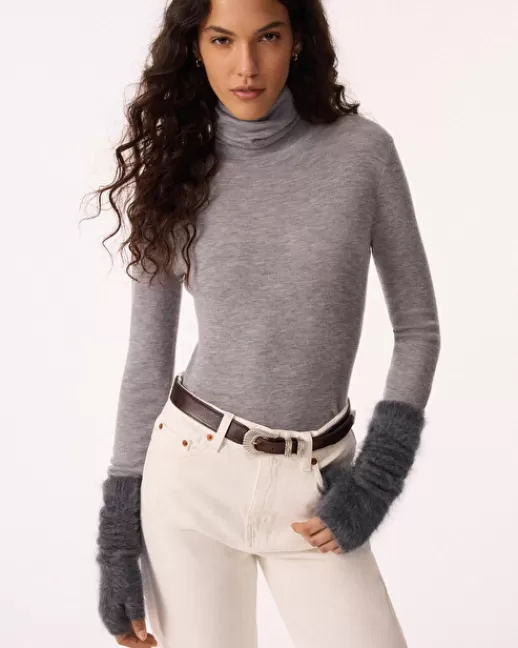 Kujten Pulls & Sweats | Pull Bibitu Pull Cachemire Femme Col Roulu00e9 GrisChiné