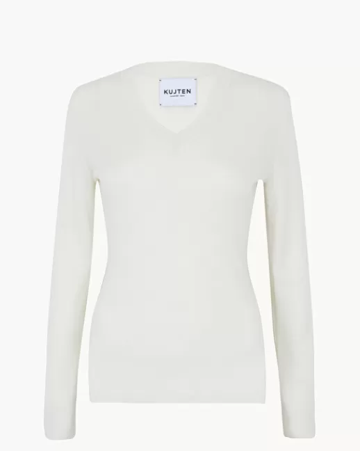 Kujten Pulls & Sweats | Pull Bibivee Pull Cachemire Femme Col V Blanc