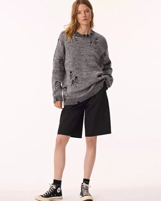 Kujten Pulls & Sweats | Pull Broken Pull Cachemire Femme Col Rond, 6 fils Grisflanelle