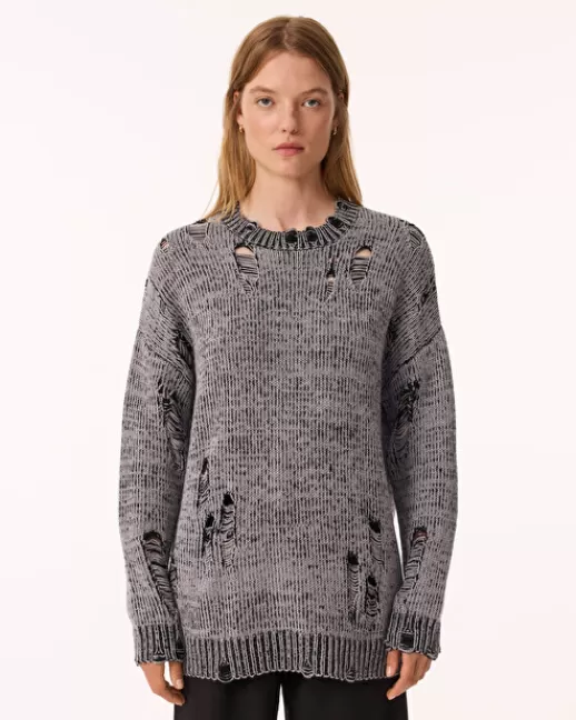 Kujten Pulls & Sweats | Pull Broken Pull Cachemire Femme Col Rond, 6 fils Grisflanelle