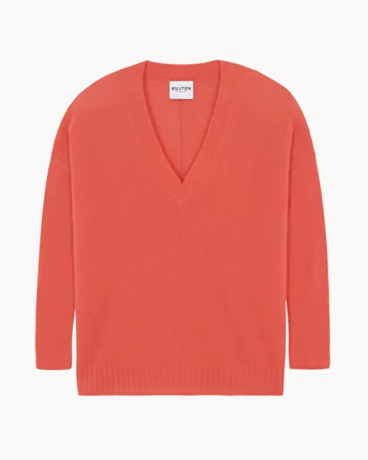 Kujten Pulls & Sweats | Pull Elena Pull Cachemire Col V Oversize CorailNeon