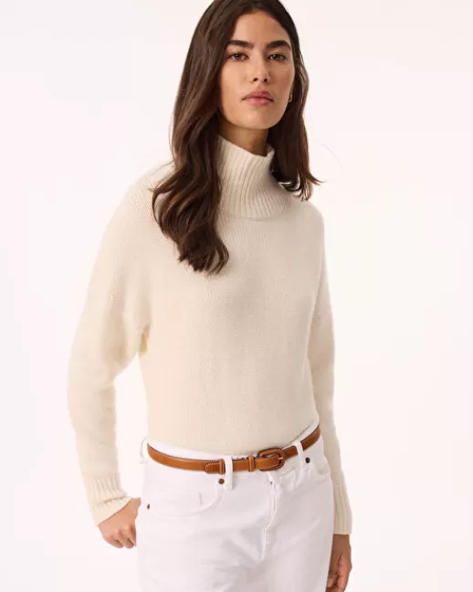 Kujten Pulls & Sweats | Pull Ichi Pull Cachemire Femme Col Montant, 6 fils Blanc