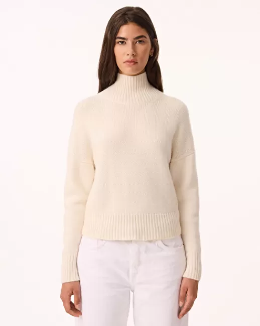 Kujten Pulls & Sweats | Pull Ichi Pull Cachemire Femme Col Montant, 6 fils Blanc