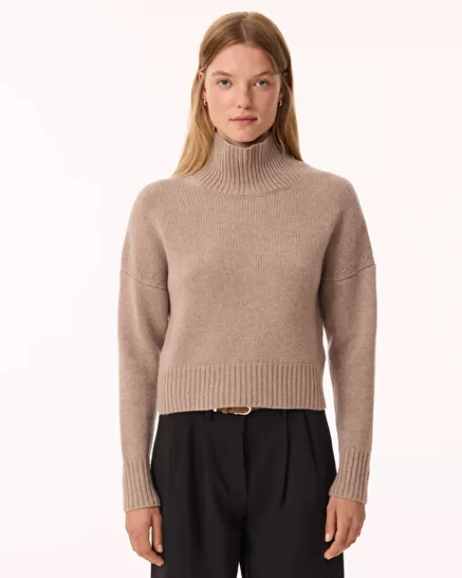 Kujten Pulls & Sweats | Pull Ichi Pull Cachemire Femme Col Montant, 6 fils Marronnoisette