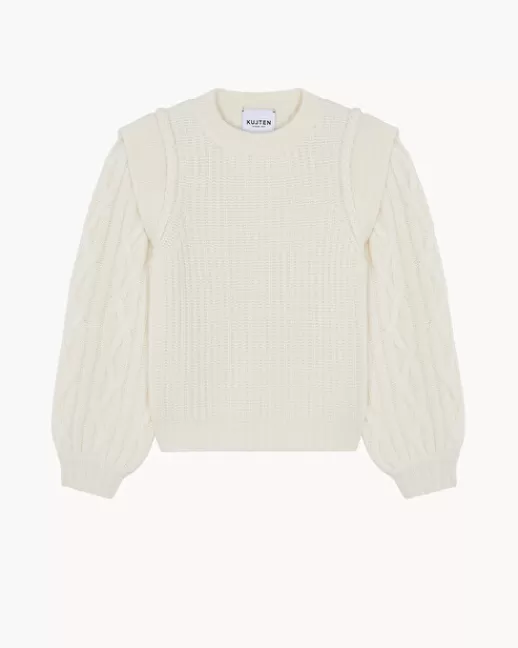 Kujten Pulls & Sweats | Pull Iza Pull Cachemire Femme Col Rond, 6 fils Blanc