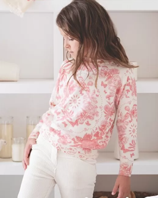 Kujten Pulls | Pull Josephine Pull Cachemire Imprimu00e9 Fille, 2 Fils ROSE