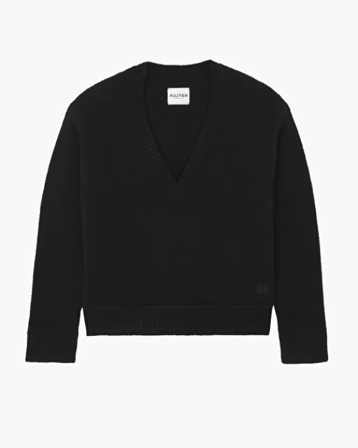 Kujten Pulls & Sweats | Pull Lara Pull Cachemire Femme Col U, 4 fils Noir