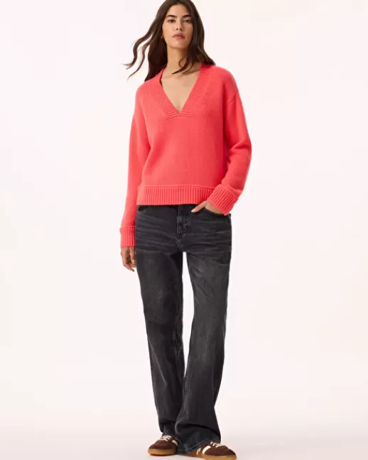 Kujten Pulls & Sweats | Léopard | Pull Lara Pull Cachemire Femme Col U, 4 fils CorailNeon