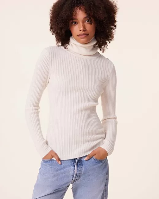 Kujten Pulls & Sweats | Pull Leslie Pull Col Roulu00e9 Cachemire Cu00f4telu00e9, 2 fils Blanc