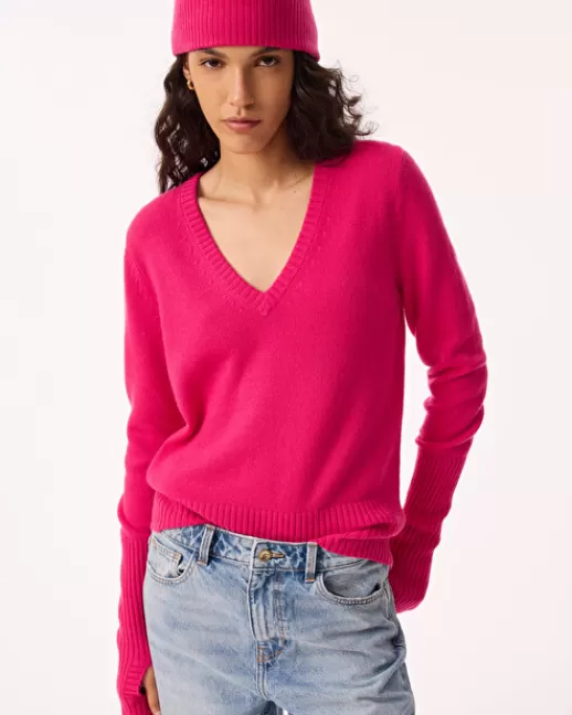 Kujten Pulls & Sweats | Pull Ley Pull Cachemire Col V Manches Mitaines, 4 fils RosePivoine