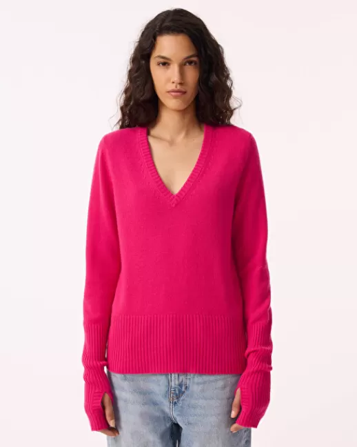 Kujten Pulls & Sweats | Pull Ley Pull Cachemire Col V Manches Mitaines, 4 fils RosePivoine