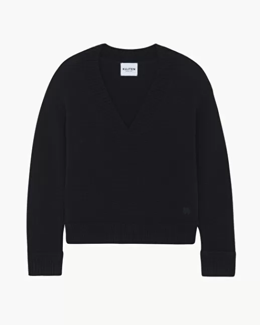 Kujten Pulls & Sweats | Pull Lila Pull Cachemire Femme Col V, 8 fils Noir