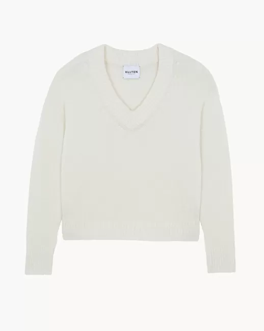 Kujten Pulls & Sweats | Pull Lila Pull Cachemire Femme Col V, 8 fils Blanc