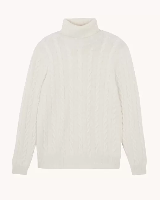 Kujten Pulls & Sweats | Pull Lino Pull Col Roulu00e9 Cachemire Torsadu00e9, 8 fils Blanc