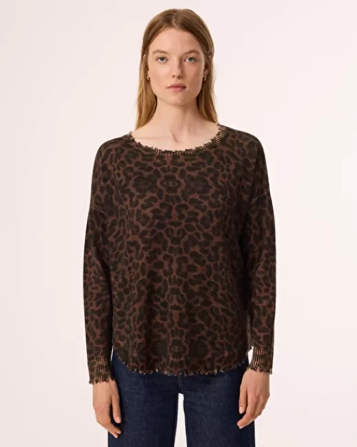 Kujten Pulls & Sweats | Léopard | Pull Melah Leopard Pull Cachemire Femme, 2 fils MarronLeoprint