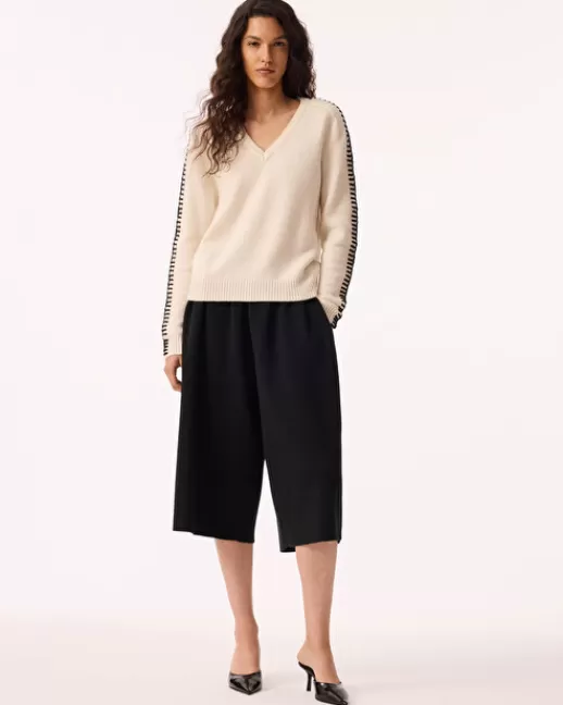 Kujten Pulls & Sweats | Pull Namea Pull Cachemire Femme Col V, 2 fils Blanc