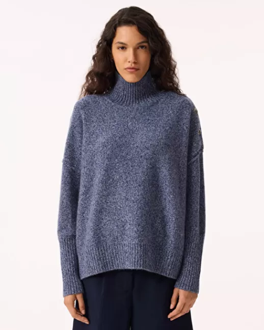 Kujten Pulls & Sweats | Pull Pinko Mouline Pull Cachemire Femme Col Montant, 4 fils JeanMouline