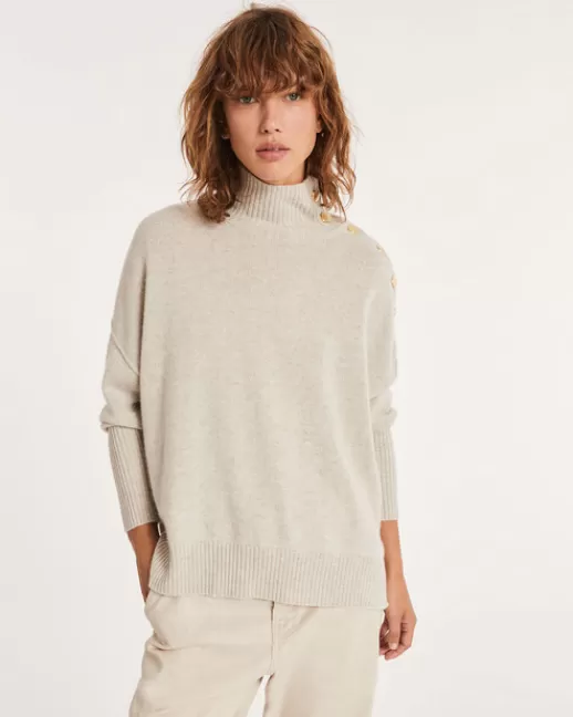 Kujten Pulls & Sweats | Pull Pinko Pull cachemire col roulu00e9 boutons gold Avoine