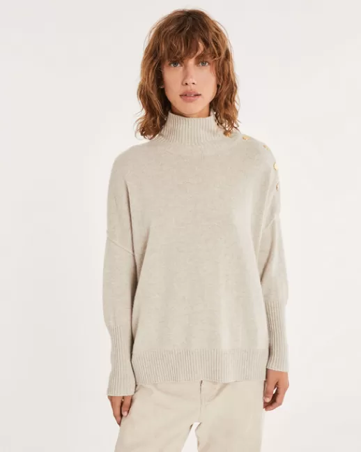 Kujten Pulls & Sweats | Pull Pinko Pull cachemire col roulu00e9 boutons gold Avoine