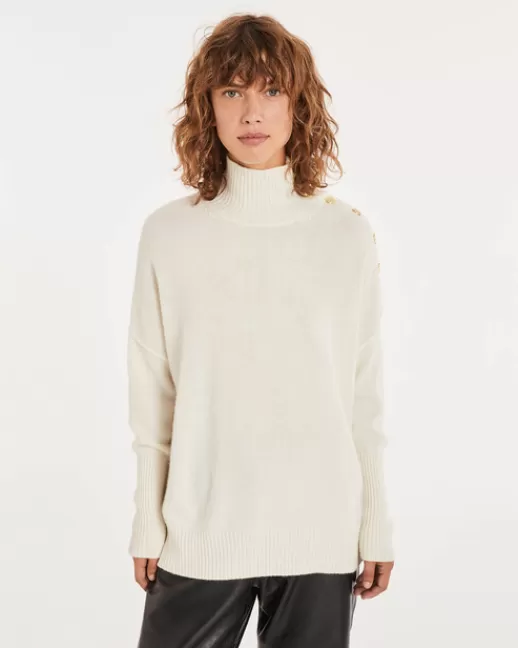 Kujten Pulls & Sweats | Pull Pinko Pull col roulu00e9 femme boutons gold Blanc