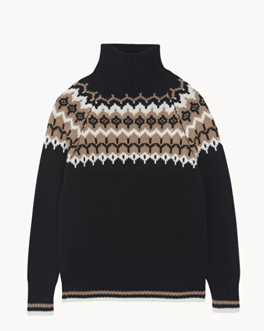 Kujten Pulls & Sweats | Pull Stella Jacquard Pull Cachemire Femme Col Cheminu00e9e, 12 fils Noir