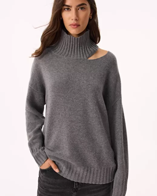 Kujten Pulls & Sweats | Pull Tita Pull Cachemire Femme Col Cheminu00e9e, 4 fils Grisflanelle