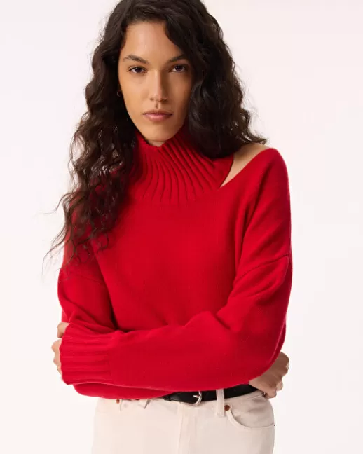 Kujten Pulls & Sweats | Pull Tita Pull Cachemire Femme Col Cheminu00e9e, 4 fils Rouge