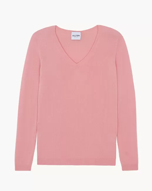 Kujten Pulls & Sweats | Pull Vicky Pull Cachemire Femme Col V Basic, 2 fils RoseGuimauve