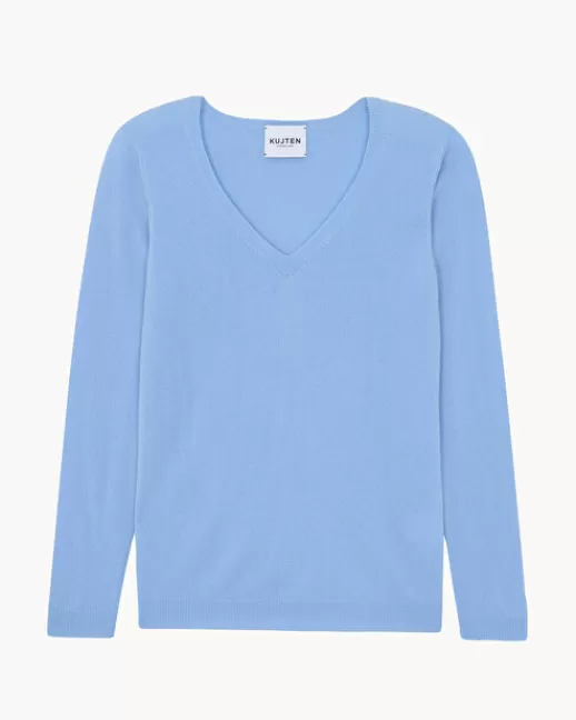 Kujten Pulls & Sweats | Pull Vicky Pull Cachemire Femme Col V Basic, 2 fils Ciel