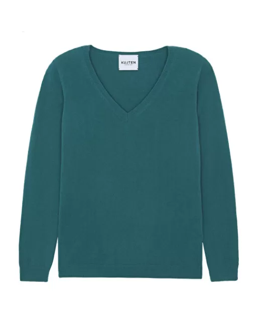 Kujten Pulls & Sweats | Pull Vicky Pull Cachemire Femme Col V Basic, 2 fils Vertperroquet