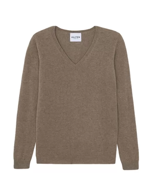 Kujten Pulls & Sweats | Pull Vicky Pull Cachemire Femme Col V Basic, 2 fils Beigetaupe